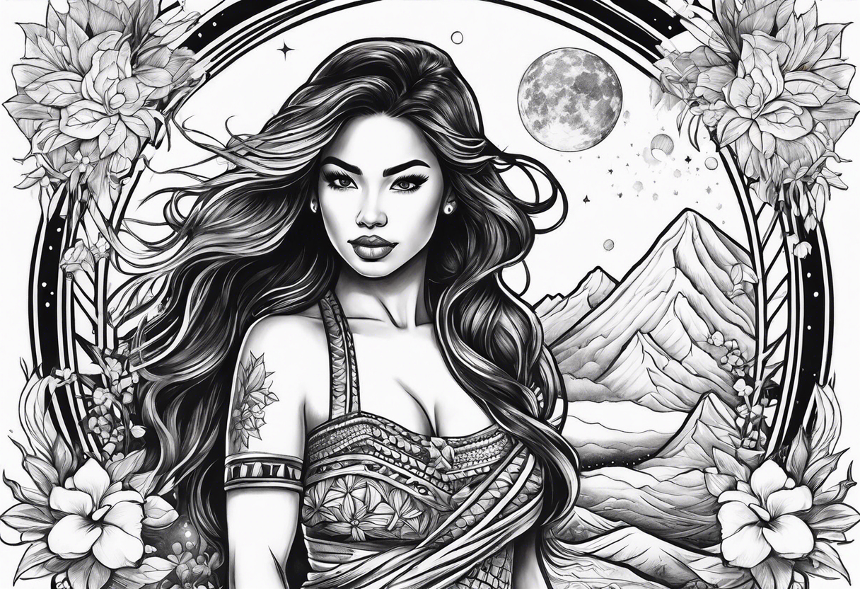 Hula Girl , universe in the background, ascending death tattoo idea