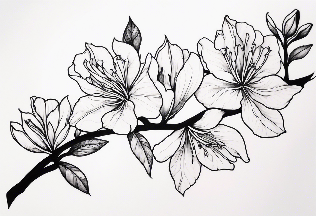 5-petal Azaleas, spread out along a long branch tattoo idea