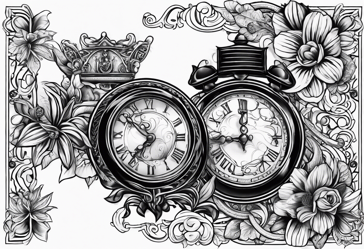 Skull/Clock/Rose tat design OUTLINES by MDMAmby on DeviantArt