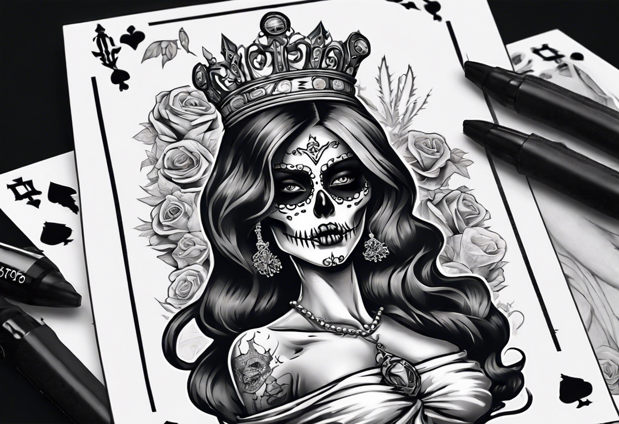 santa la muerta with money and crown
on the card tattoo idea