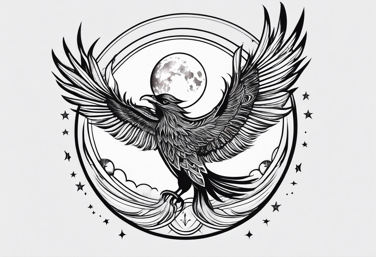 phoenix sur une lune bleu tattoo idea