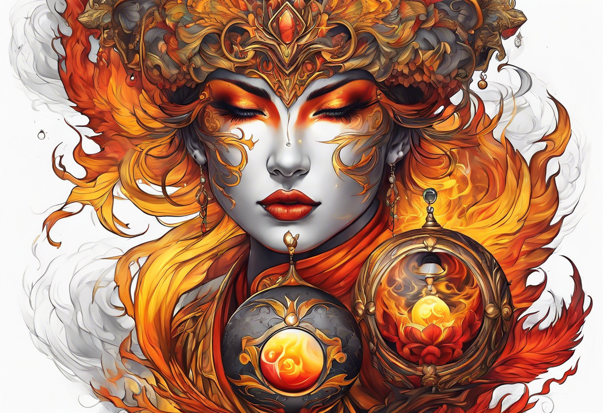 Mage orange yellow red inhaling smoke from sphere tattoo idea