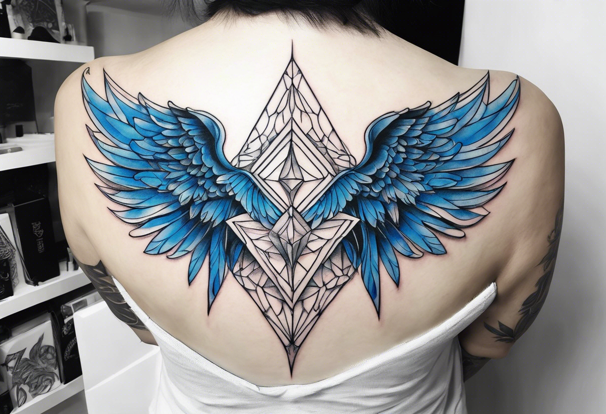 Diamond blue angel wings tattoo idea