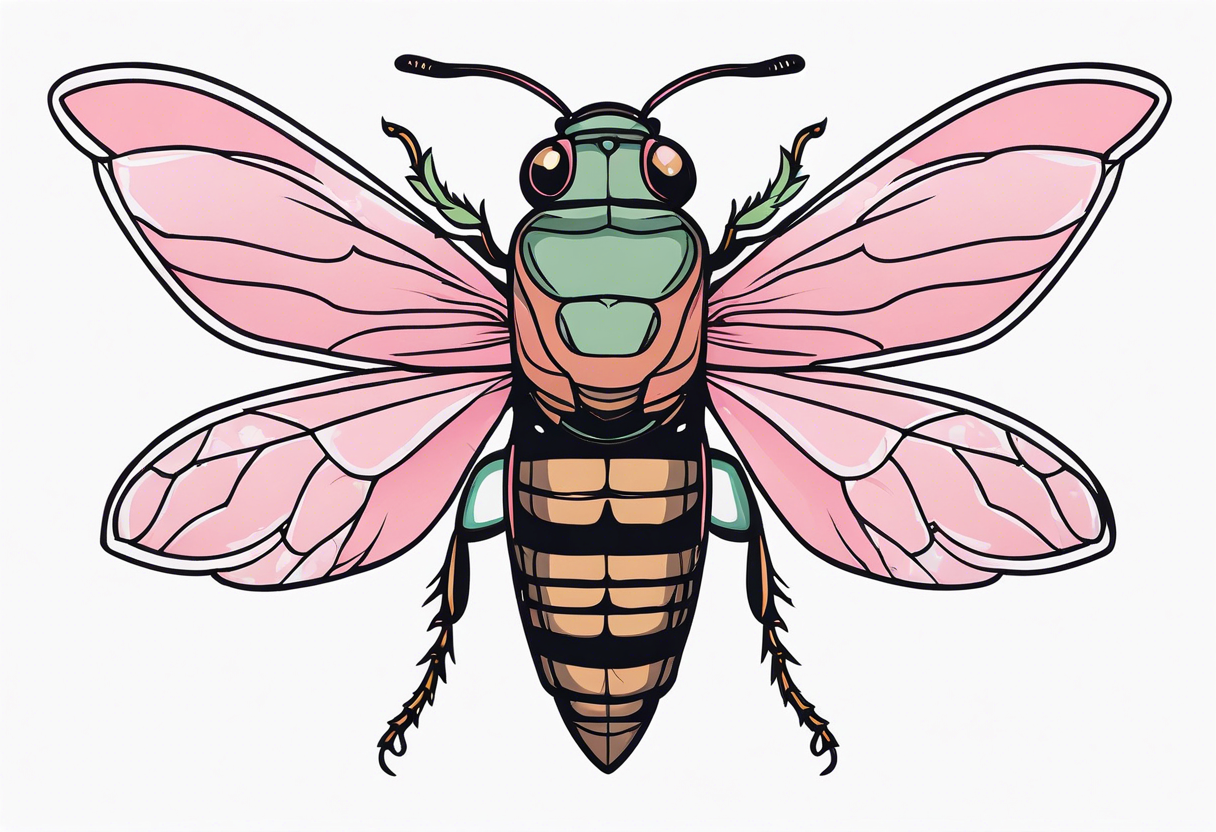 Neo traditional Cicada and pink flower tattoo idea