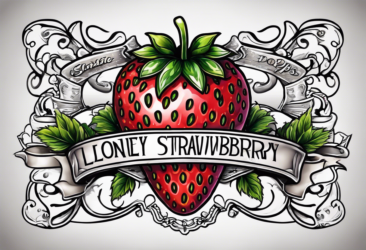 lonely strawberry wrapped in banner saying Pops tattoo idea