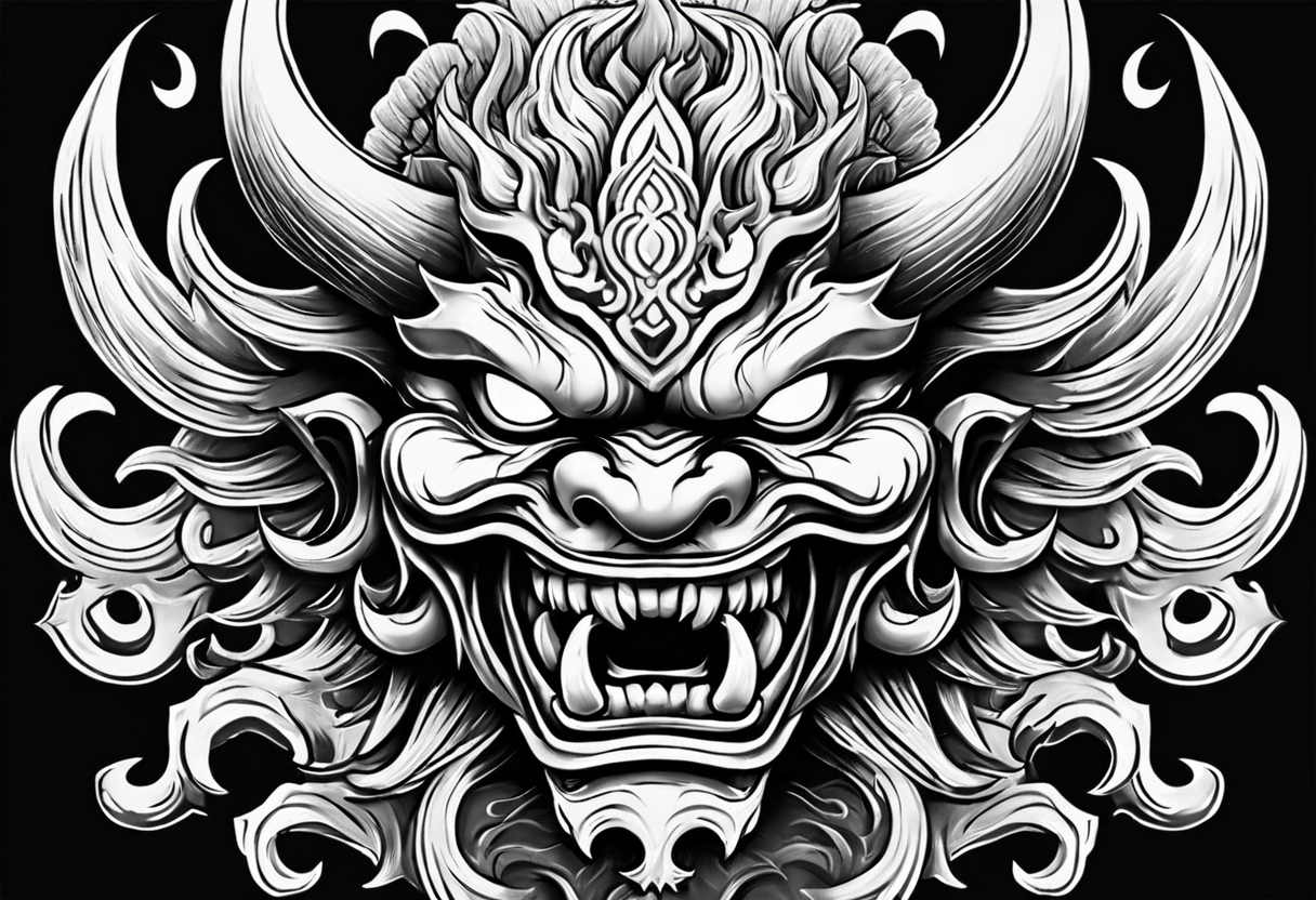 Oni mask with flames at the teeth tattoo idea