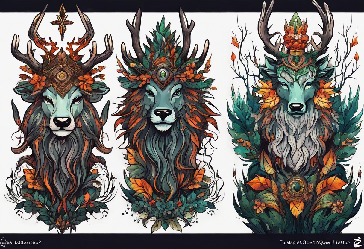 The Great Forest Spirit is a powerful deity that rules over the forest and the animals. It can take the form of a deer-like creature with a human face, or a giant, glowing humanoid at night. tattoo idea