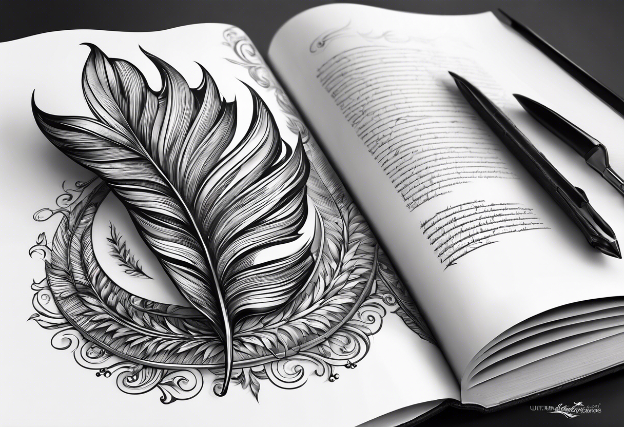 A quill over a blank page of a book tattoo idea