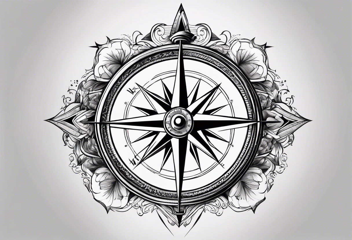 compass surrounded by stars and 
 ocean waves tattoo idea