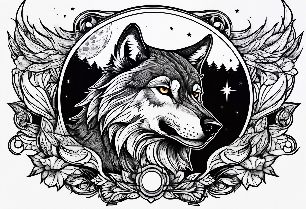 wolf under the moon tattoo idea