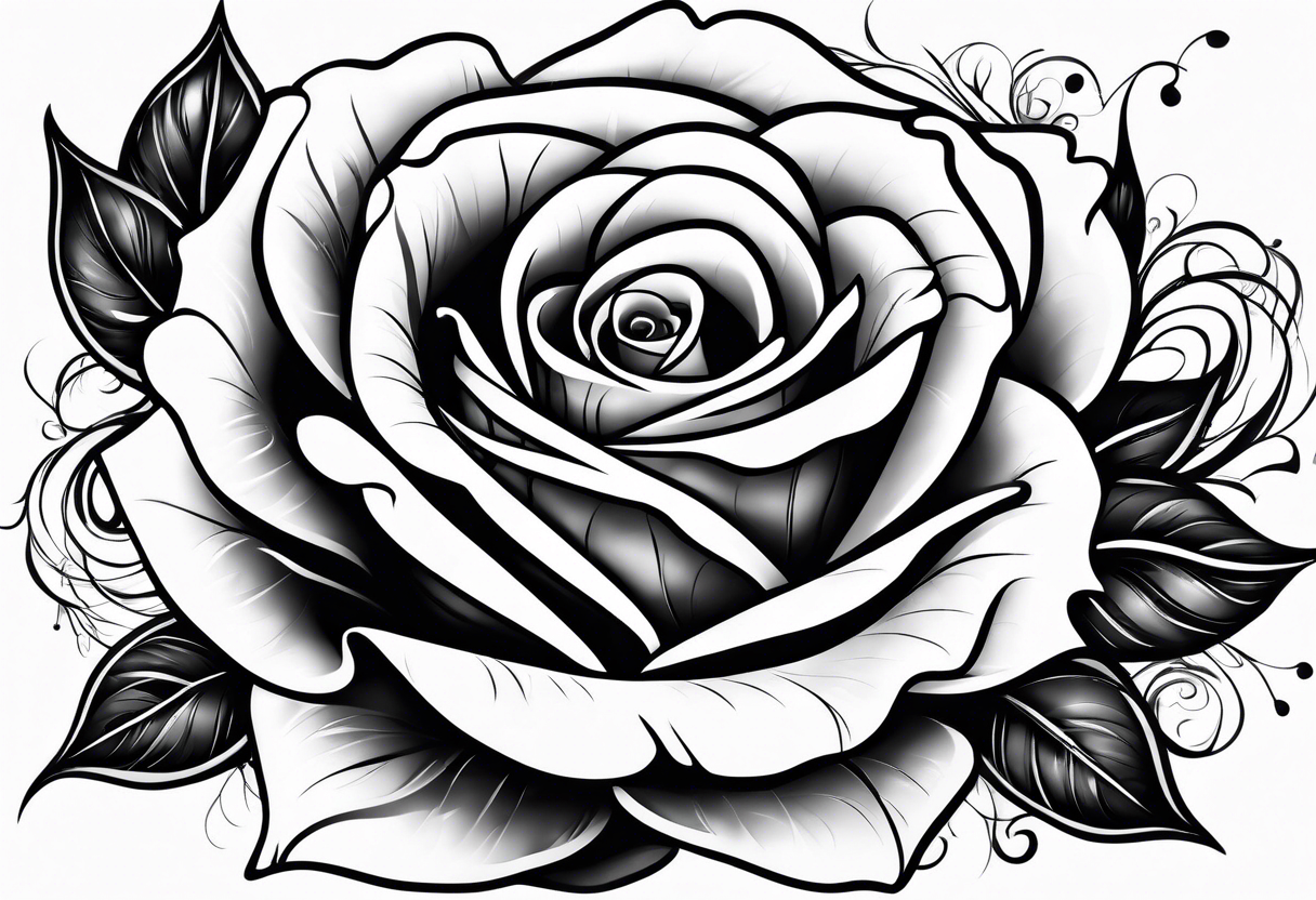 Single rose with decorative swirls tattoo idea