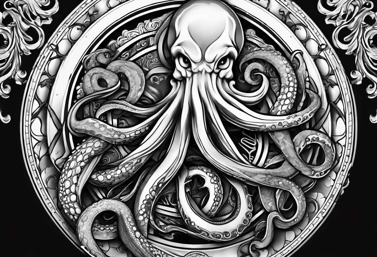 pocket watch wrapped under an aggressive octopus, sideways tattoo idea