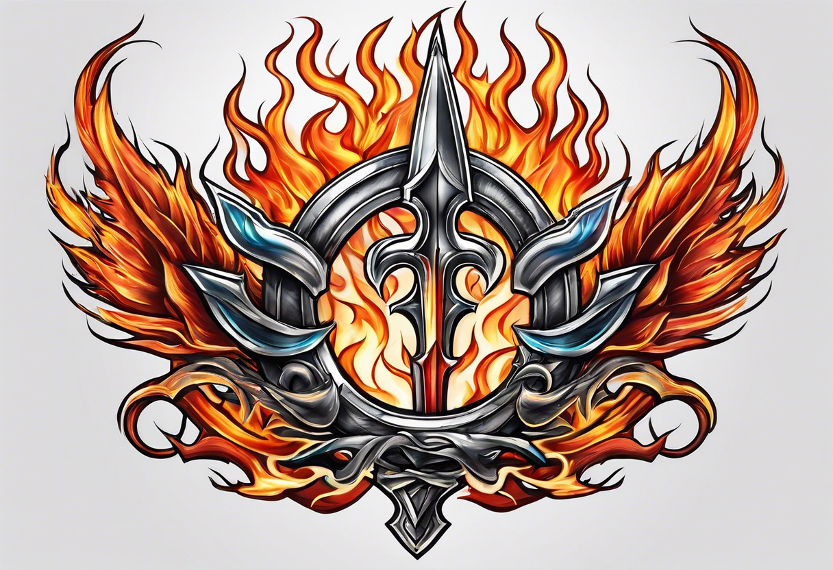 trident in flame tattoo idea