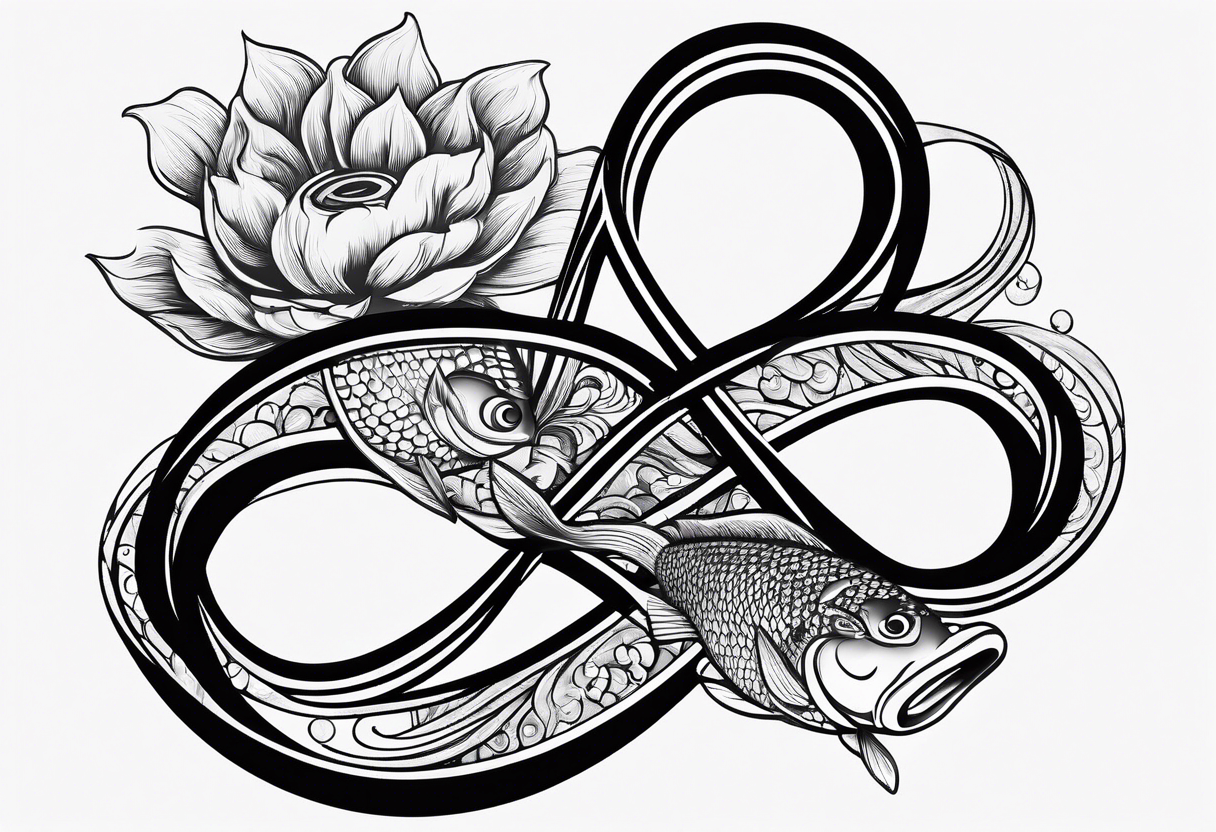 Infinity symbol with coi fish and name tattoo idea