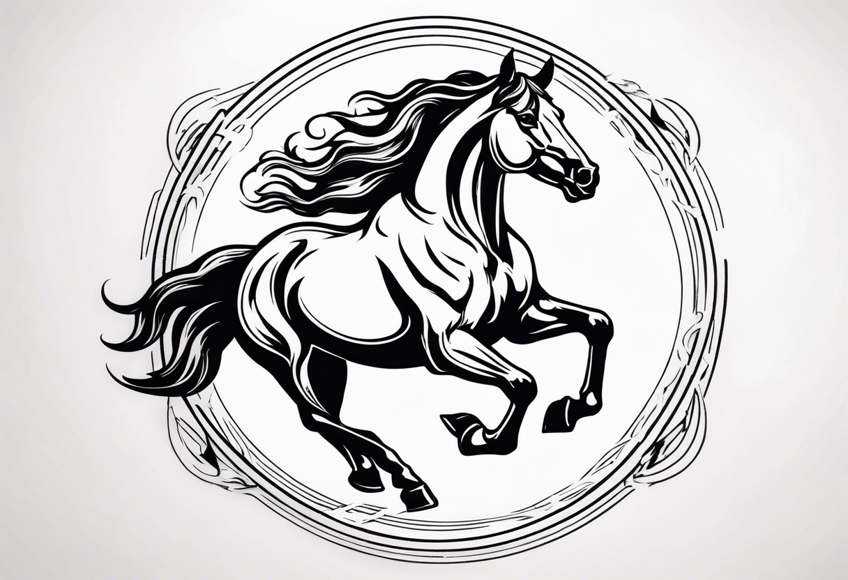 mustang rearing in circle tattoo idea