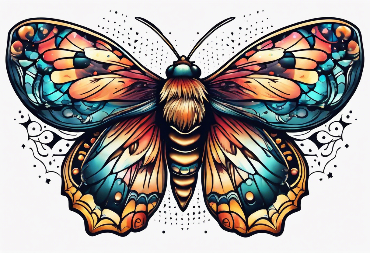 small Moth flying into outer space tattoo idea