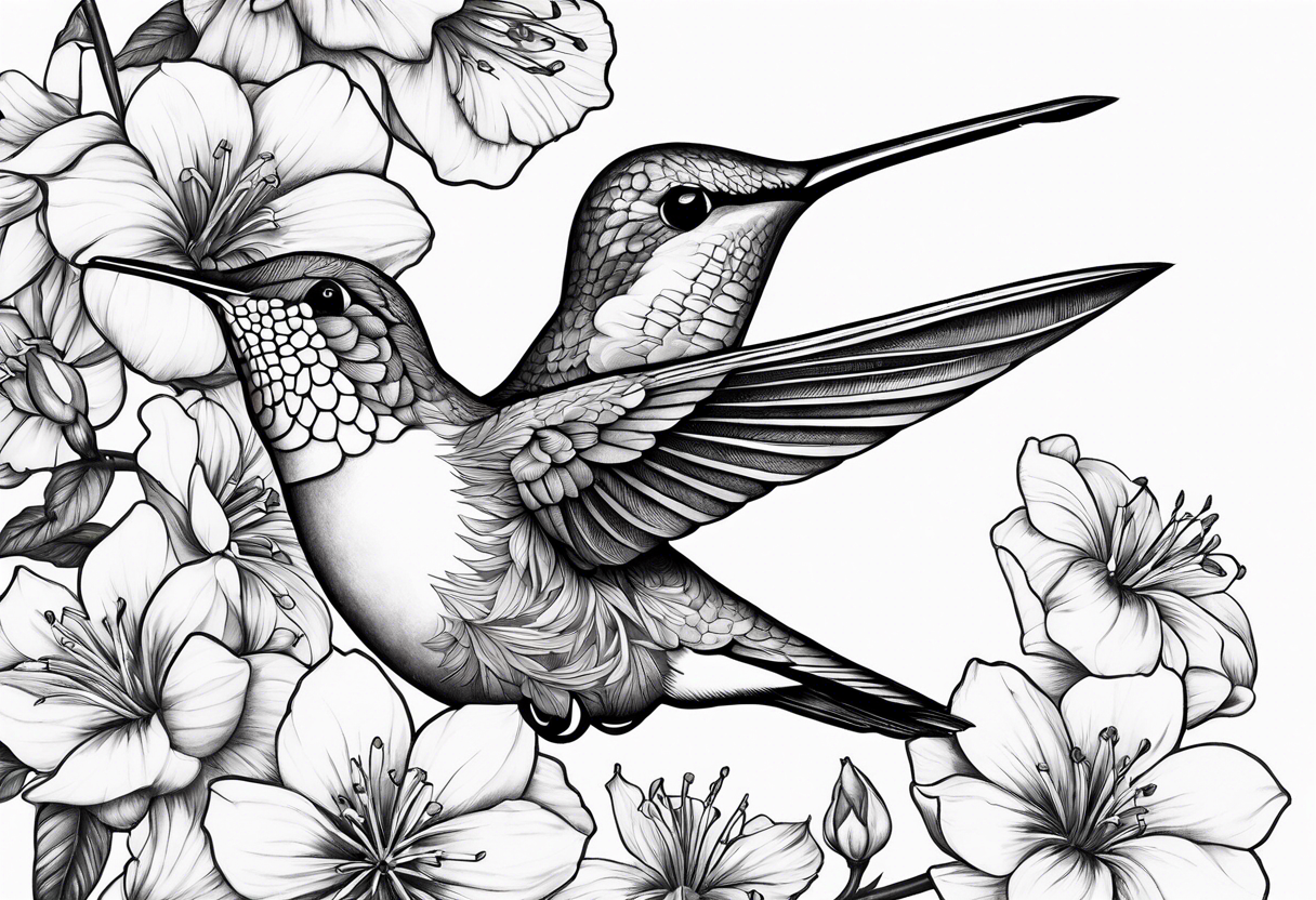 Humming bird and flower for placement on side boob tattoo idea