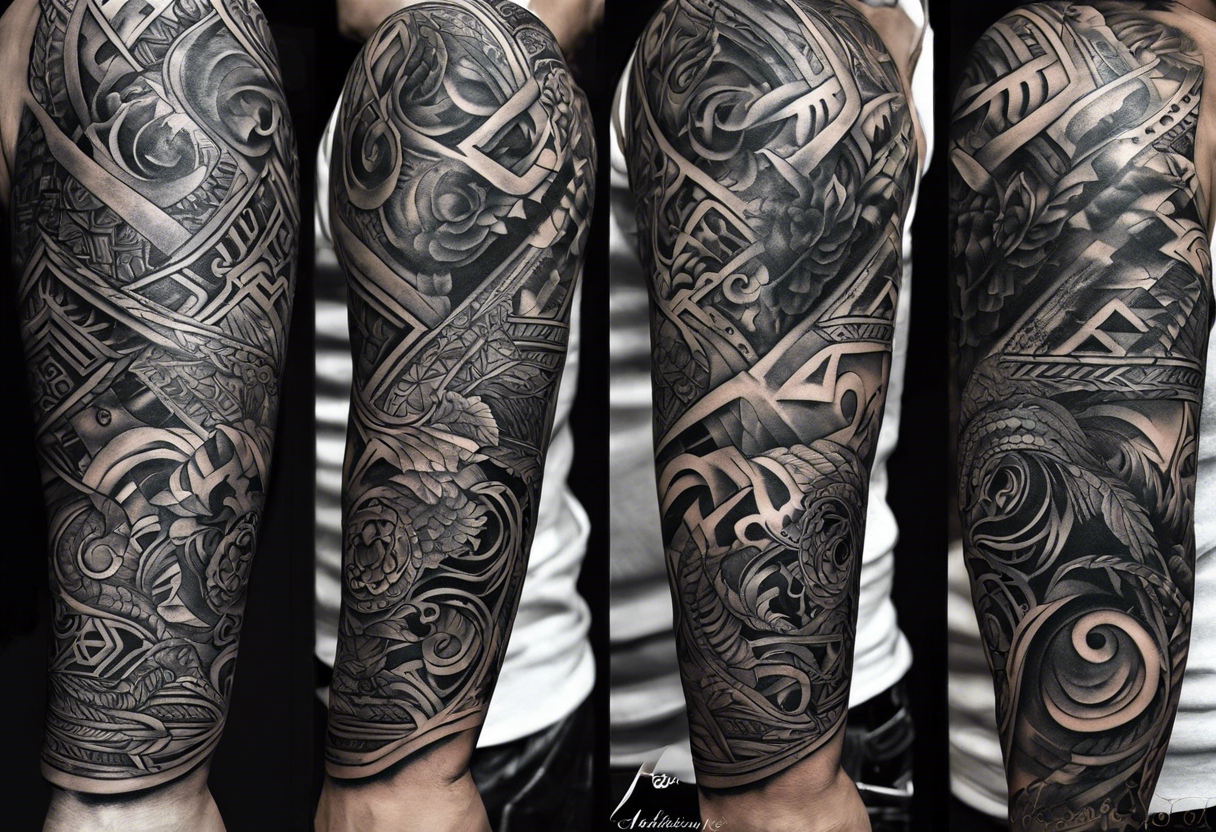 I'd like a full arm sleeve for a man. Mixture of realistic and tribal. I want to reflect strength, love and freedom. Do not include human faces. tattoo idea