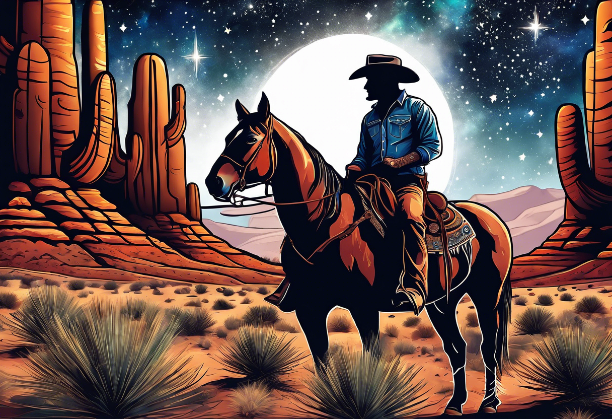 Cowboy standing in the Arizona desert with a galaxy sky tattoo idea