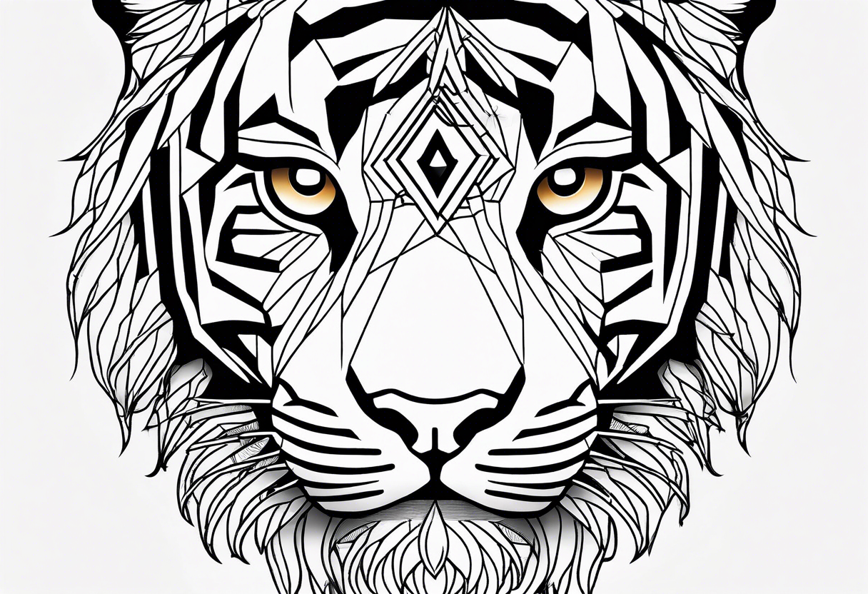 Tiger silhouette with sacred geometry and shapes. Tree of Life growing through the tiger tattoo idea