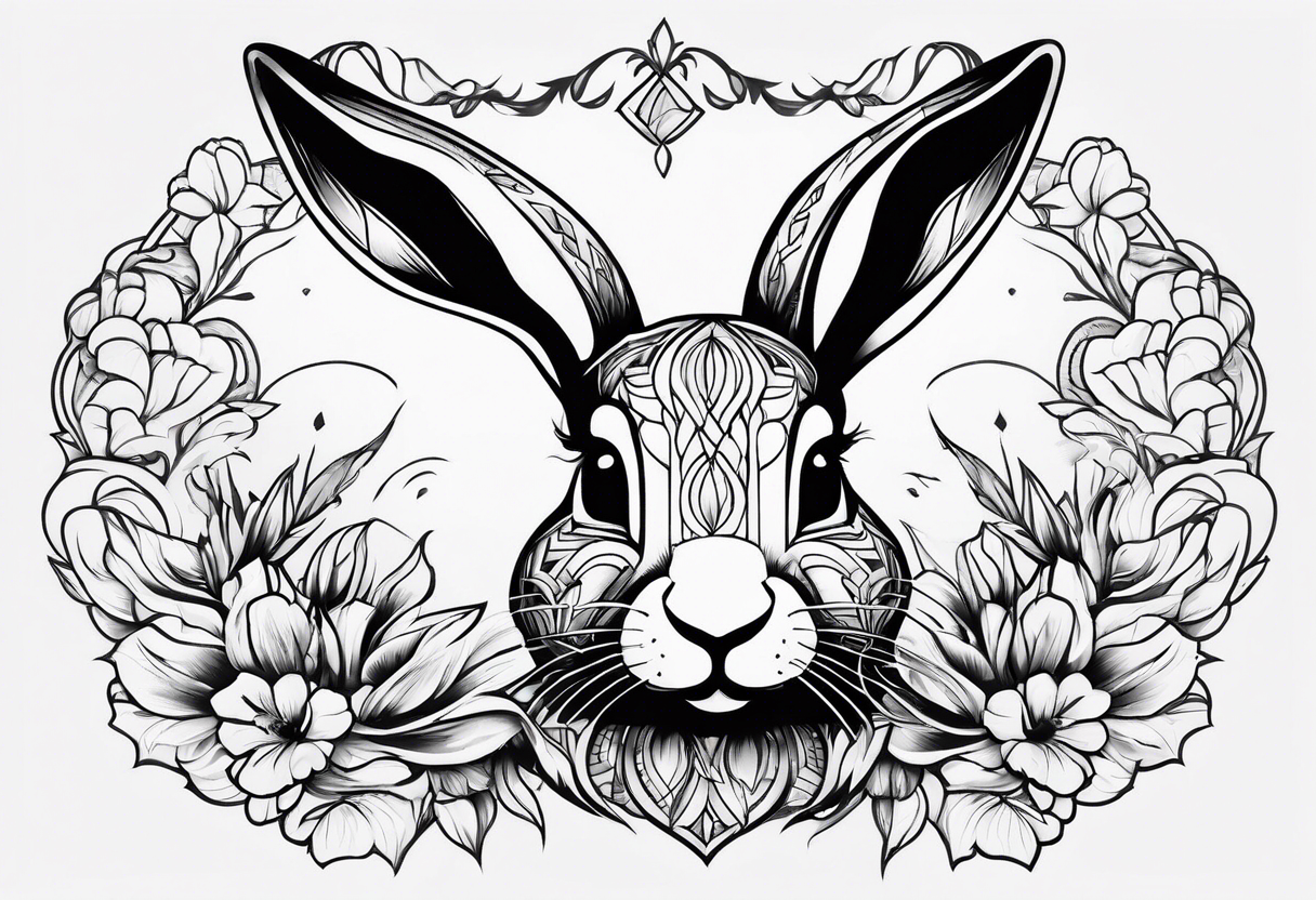 create tattoo sketch in minimalism with rabbit without background tattoo idea