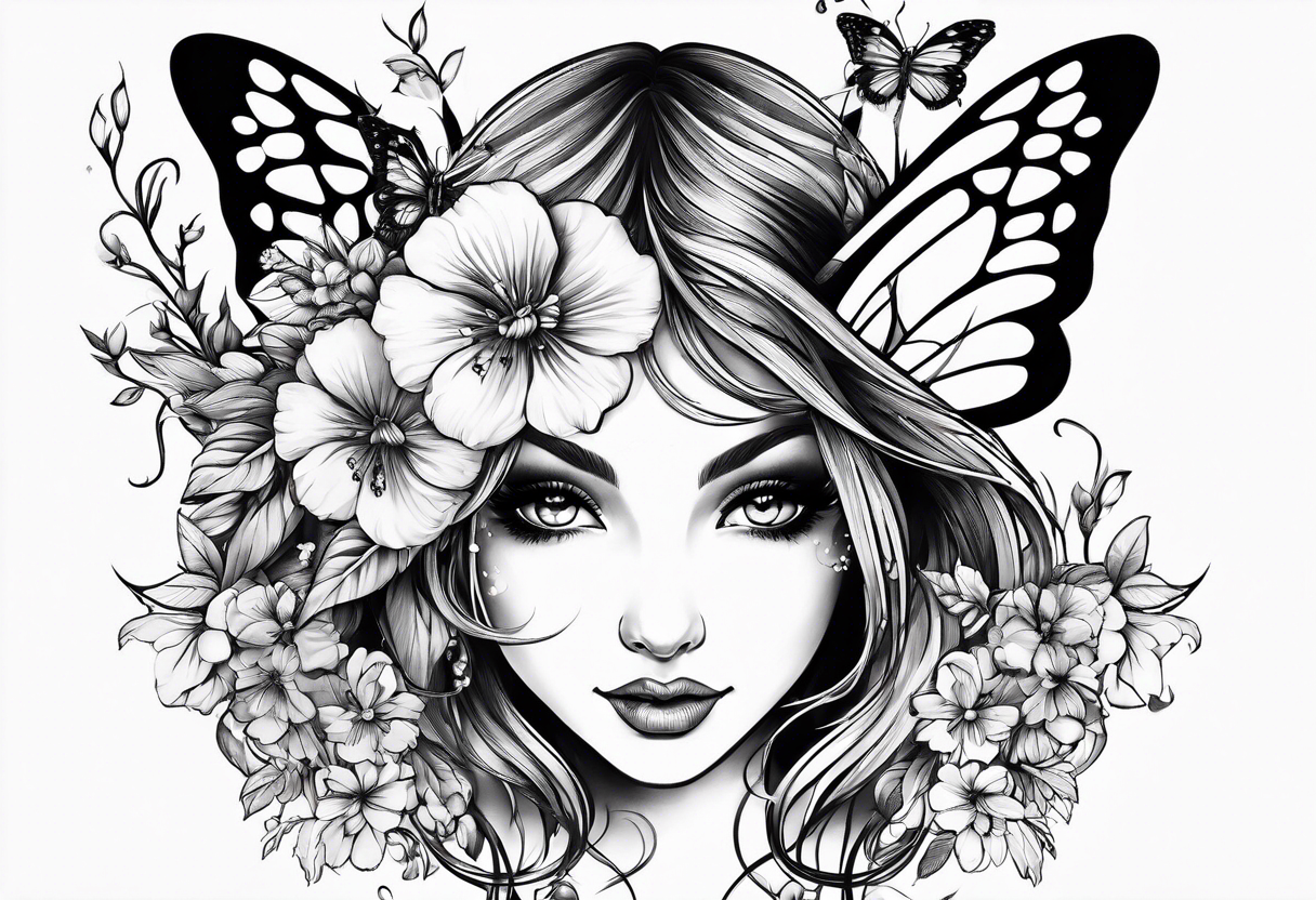 Butterflies and flowers with mythical fairies tattoo idea