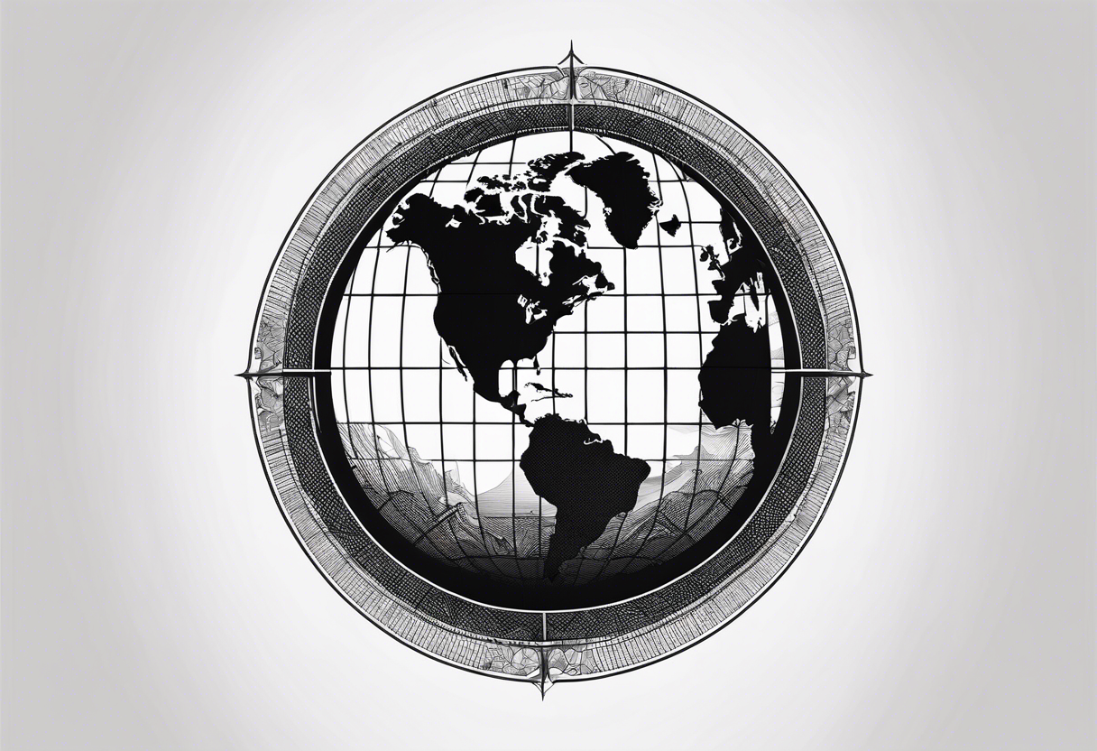 a flat map of the earth on a small fading grid in the shape of a circle tattoo idea