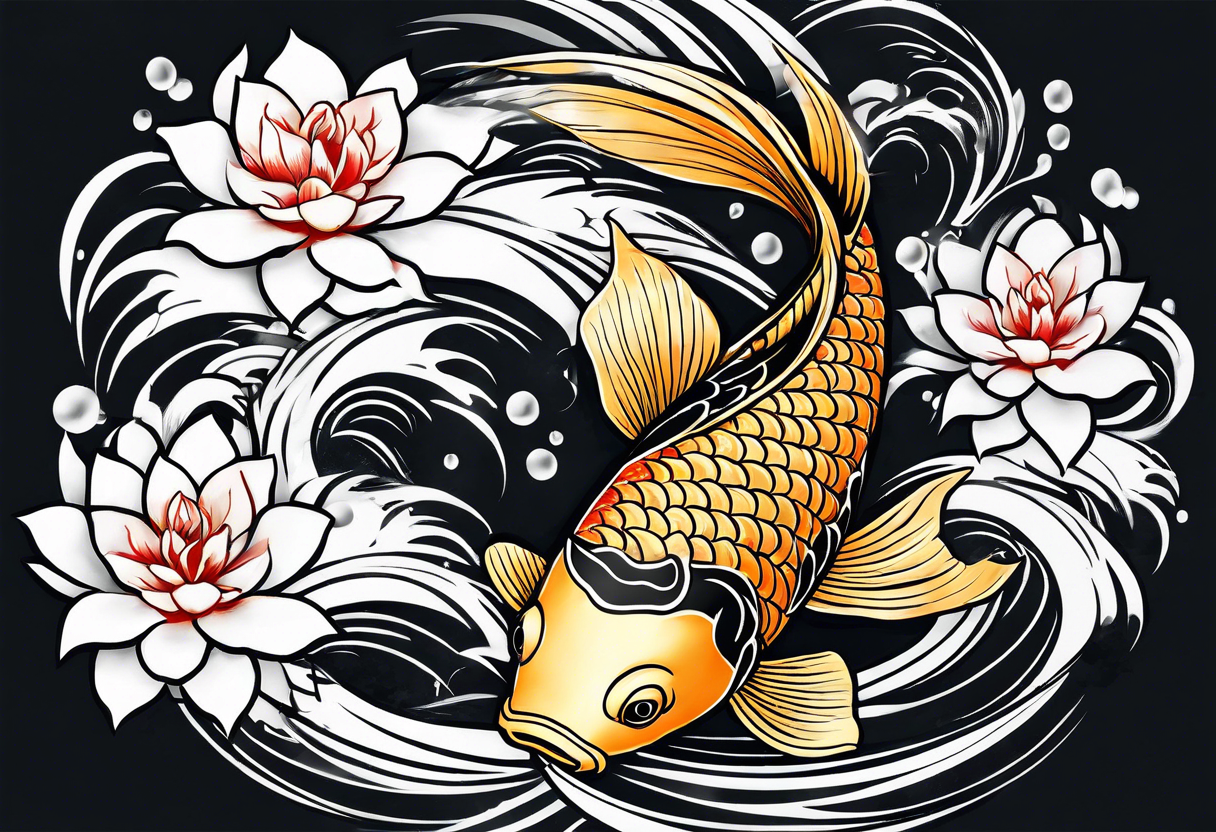 Koi fish on top on a gold tattoo idea