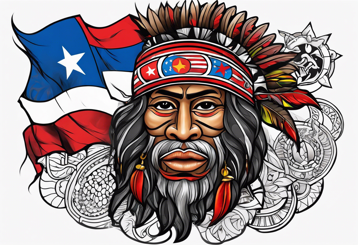 Taino with the Puerto Rico, U.S. Virgin Islands, and Trinidad flags. tattoo idea