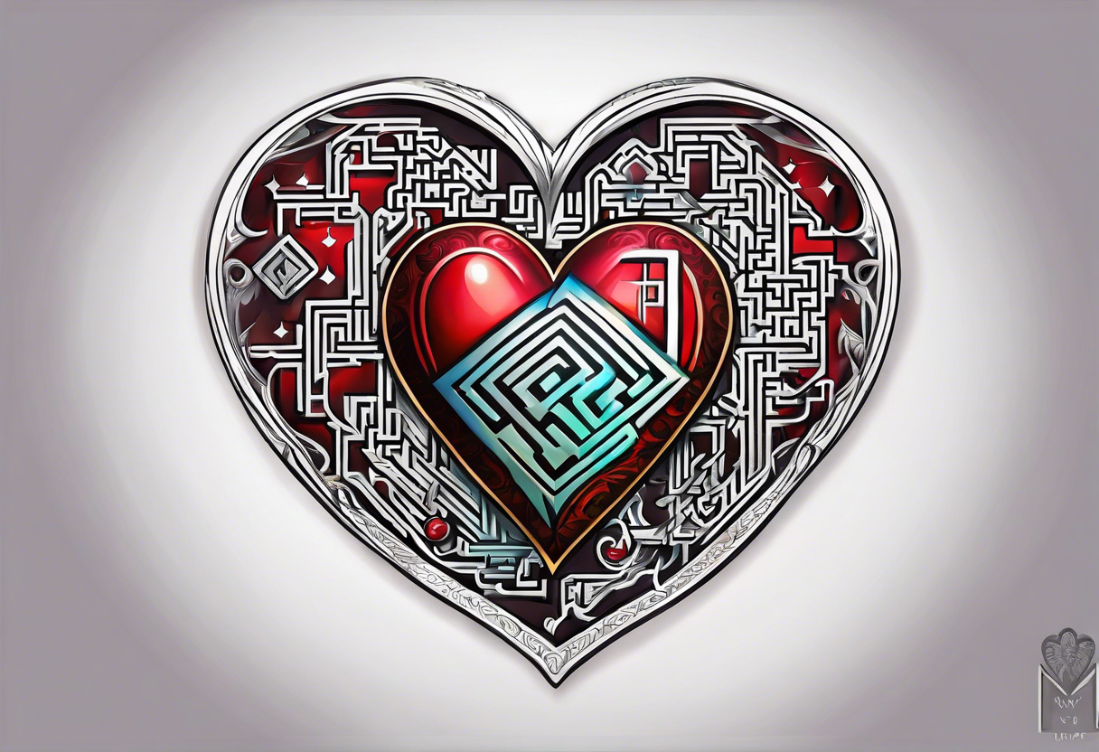 real heart with a maze inside tattoo idea