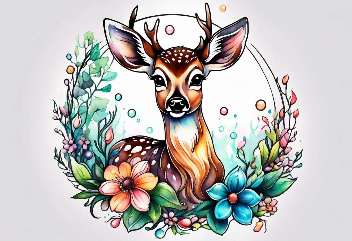 Baby Deer momma deer bubbles plants tattoo idea