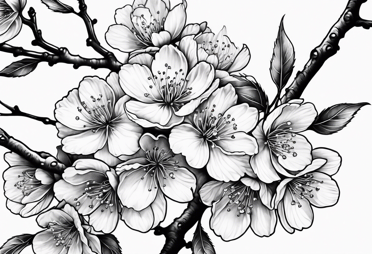 cherry blossoms with buds along branch tattoo idea