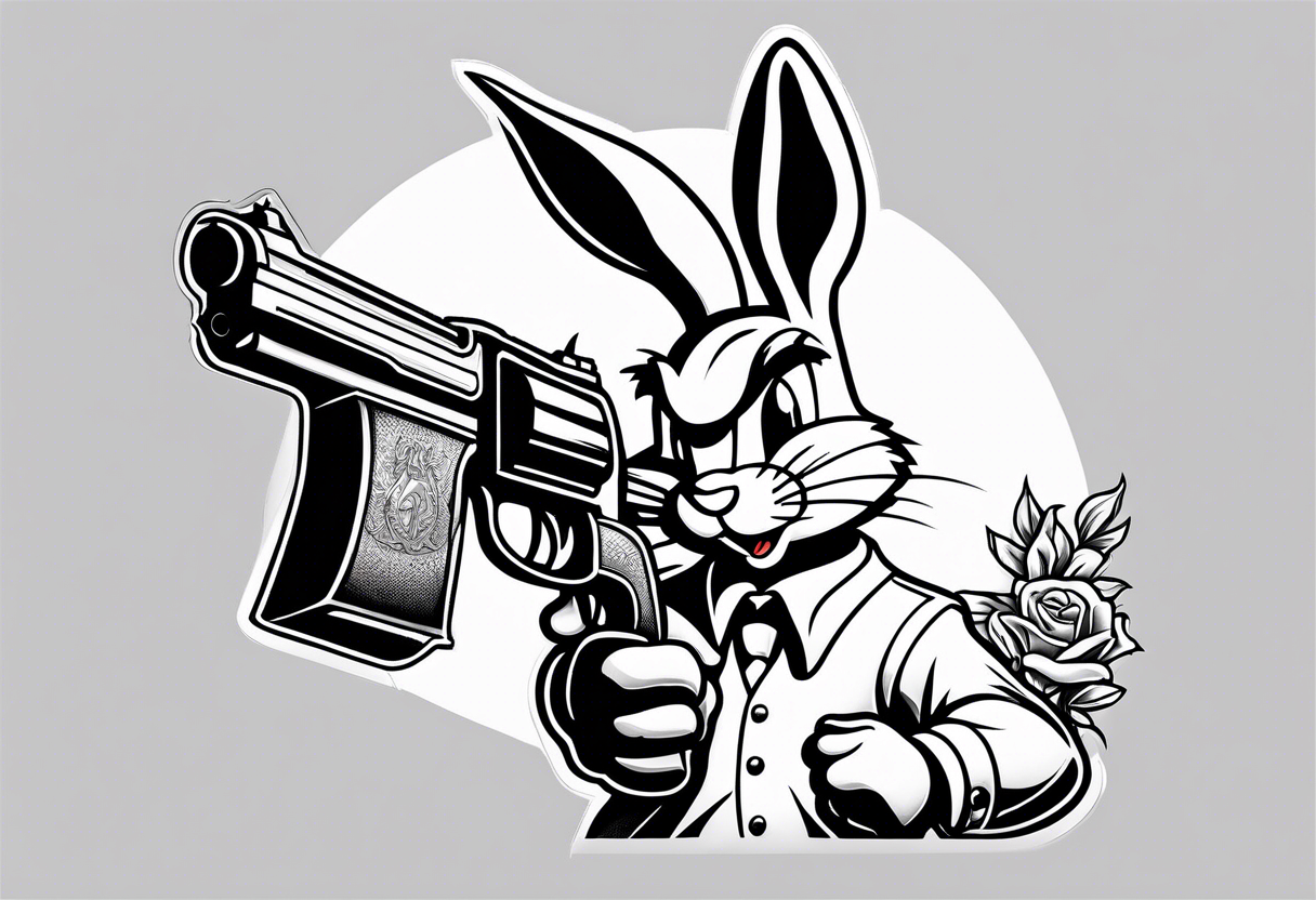 Gangster style bugs bunny holding gun tattoo idea