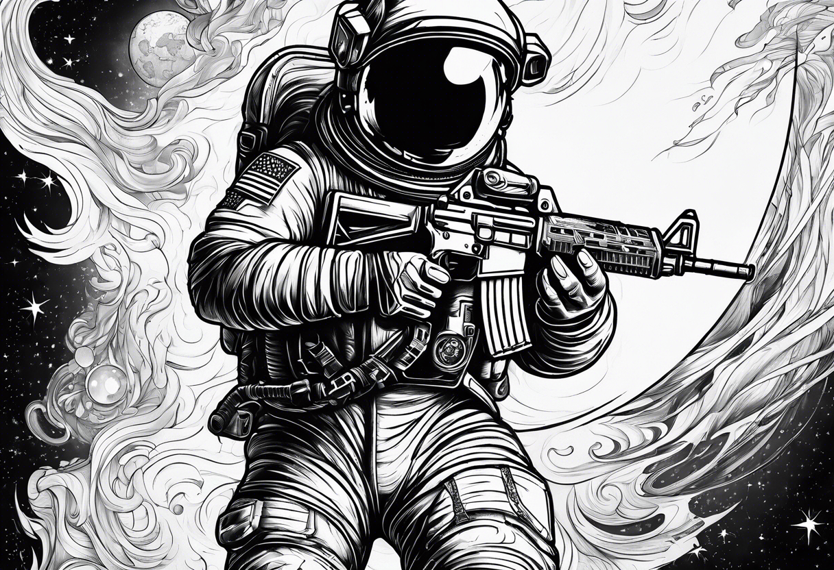 Astronaut Tries to Kill Himself with a Gun American Traditional tattoo idea