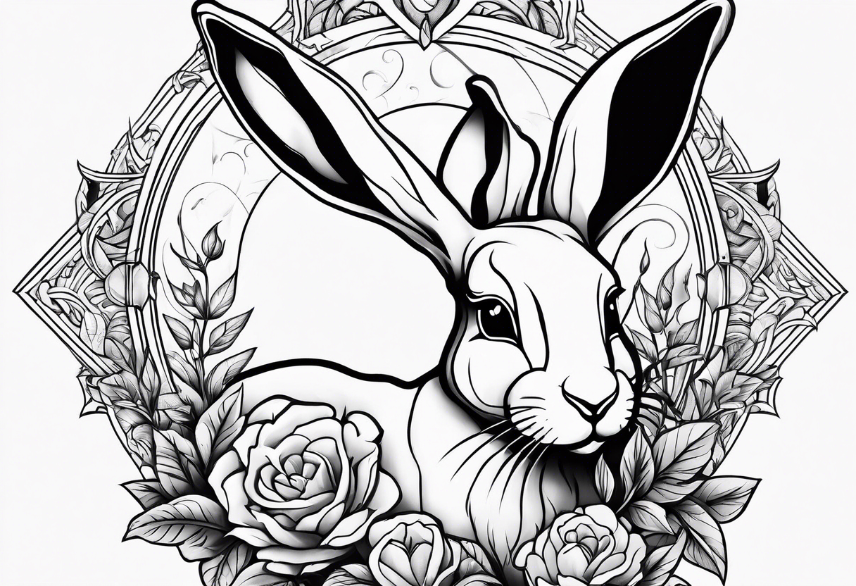 create tattoo sketch in minimalism with rabbit without background tattoo idea