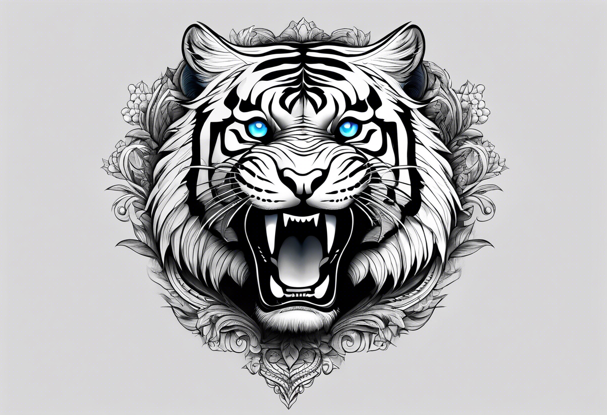 Tiger with blue eyes that turns into snake tattoo idea