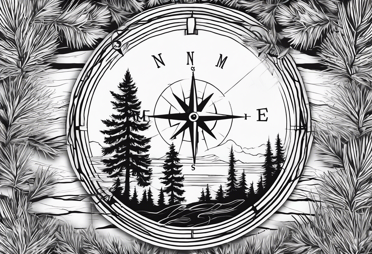 using the outline of the state of Michigan incorporate a pine tree and compass tattoo idea