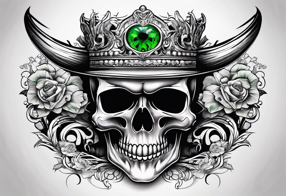 Scull with green eyes tattoo idea