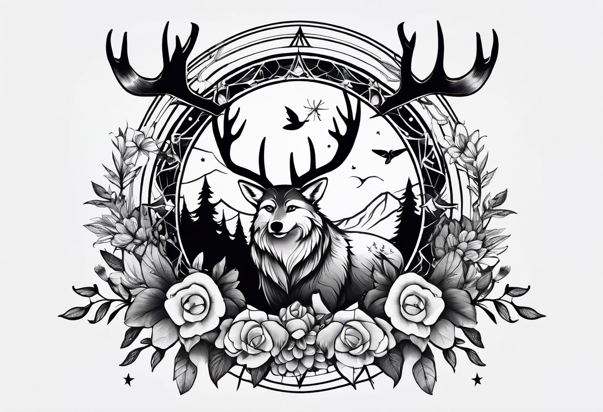 Stars, antlers, dogs, wolf, mountains, flowers, plants, dragonfly, dream catcher, birds
Design for my forearm and fist 
Nothing big or centered tattoo idea