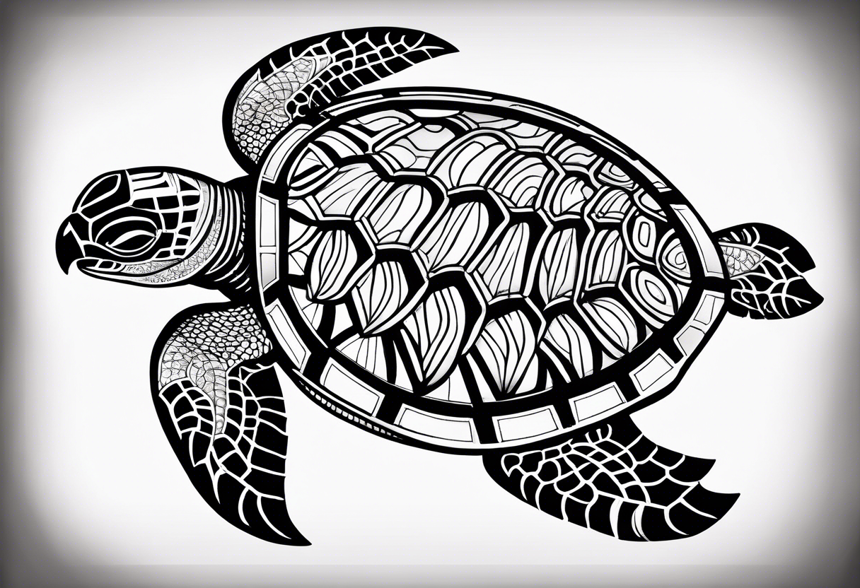 Polynesian Sea Turtle with the initials N, J, S, G incorporated. tattoo idea