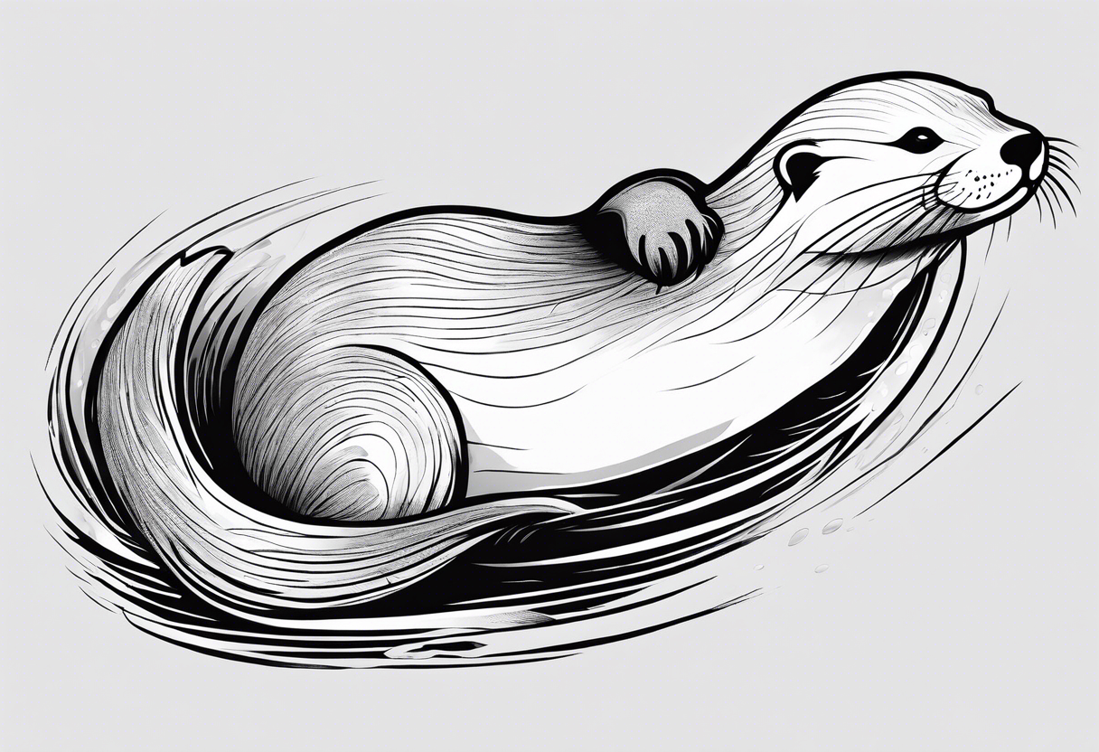 an otter floating on its back with its belly out of the water tattoo idea