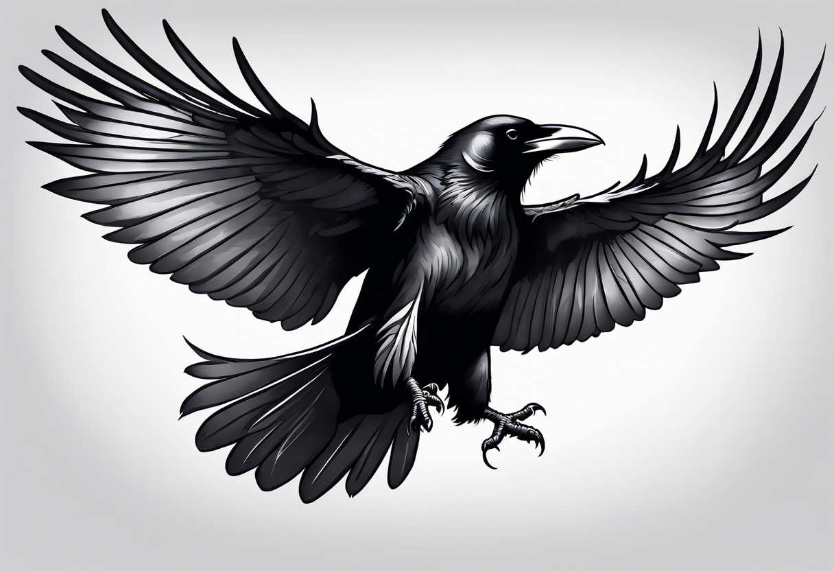 raven in flight with wings spread tattoo idea