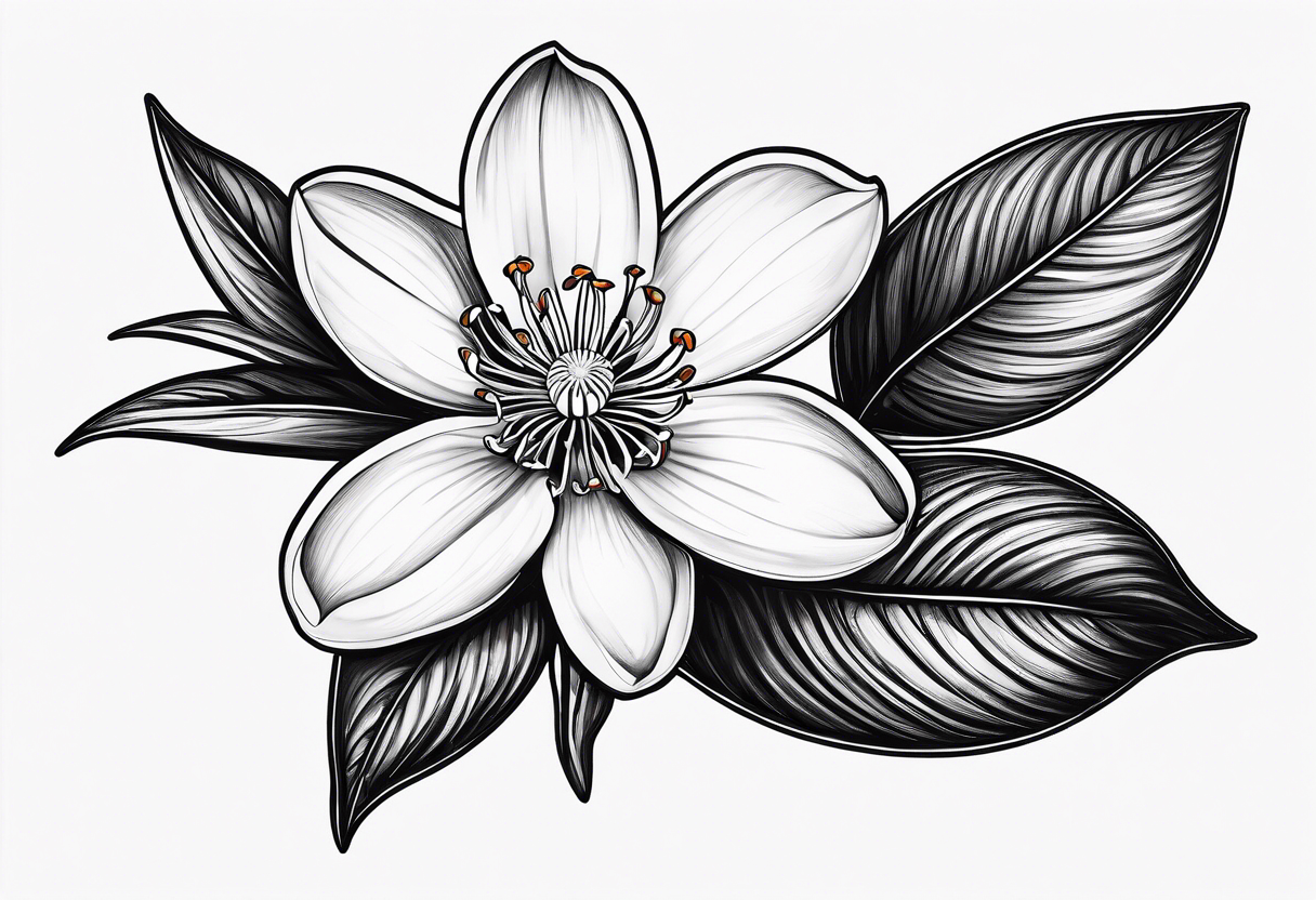 A single orange blossom next to a single orange slice. Simple line art tattoo idea