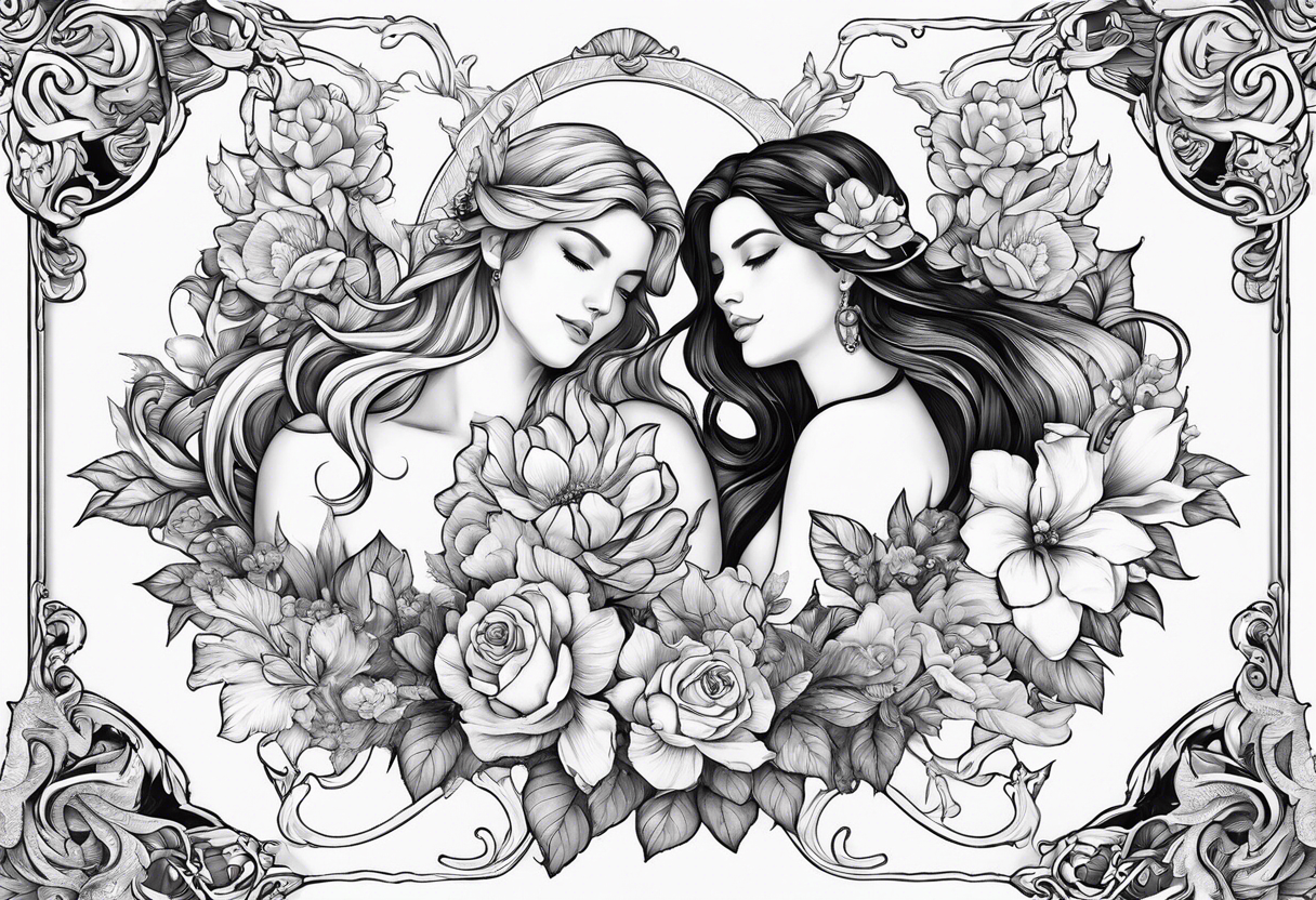 Twins, Pisces, aquarius, Capricorn, flowers tattoo idea