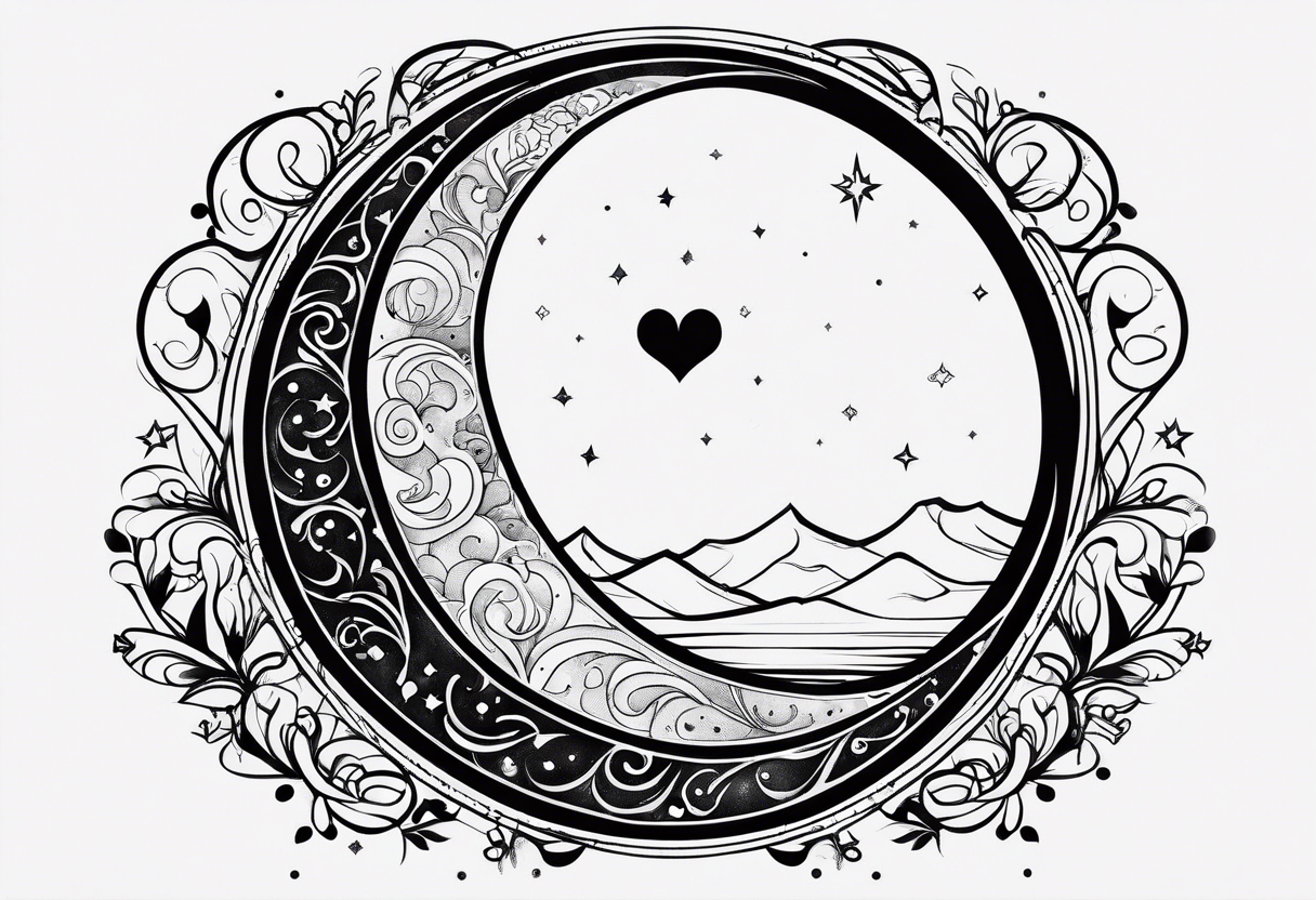 Crescent moon with a love heart inside tattoo idea