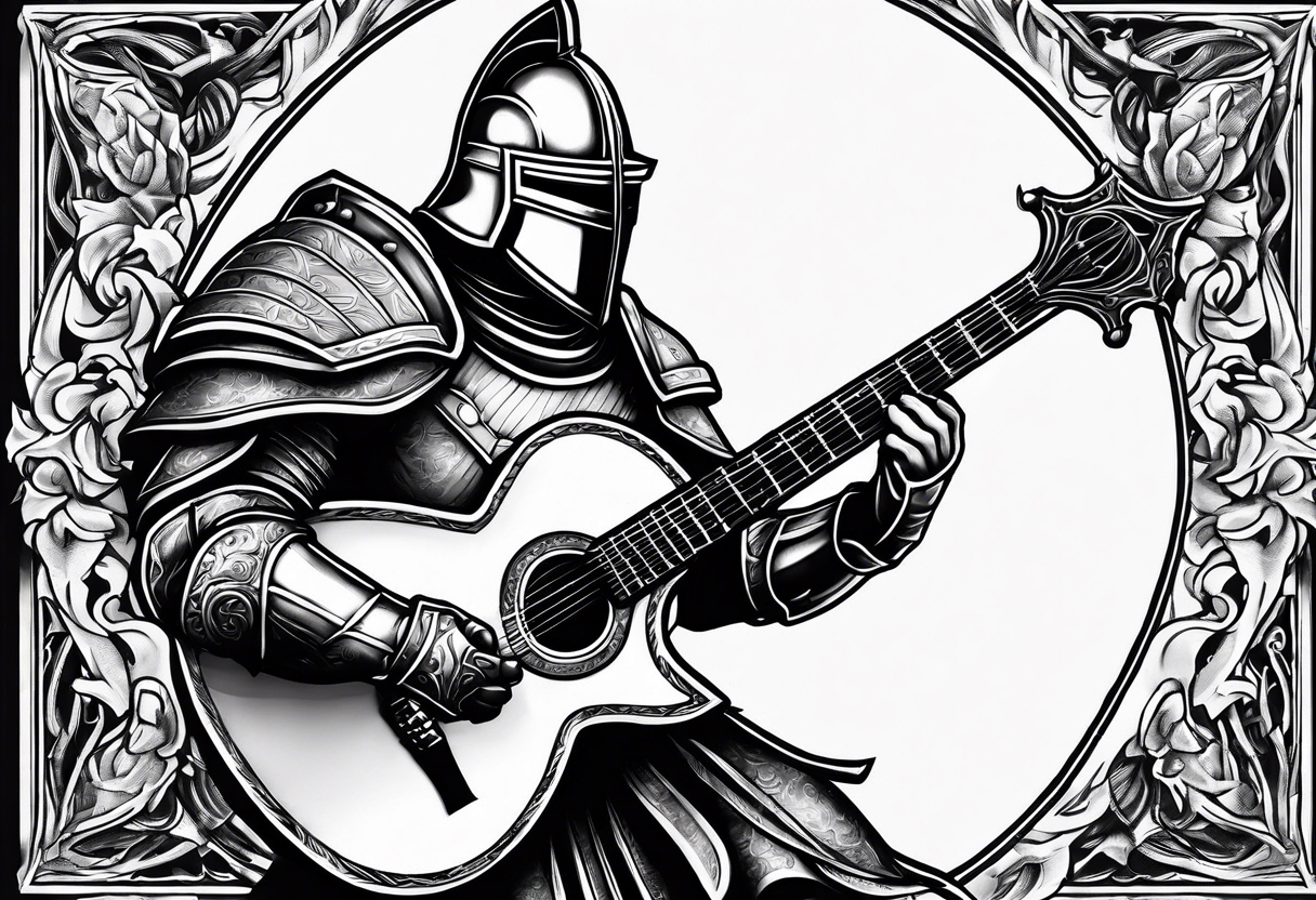 Armor of God knight holding sword and Taylor 
acoustic 
guitar tattoo idea