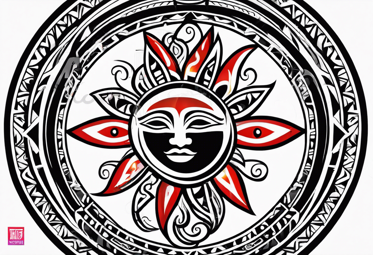 Taino tribal sun with puerto rican flag tattoo idea