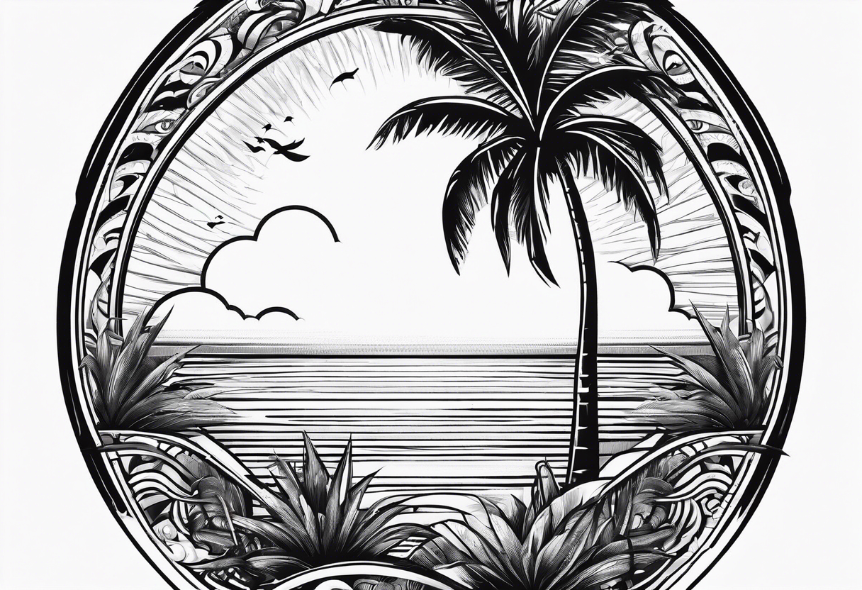 gambling sun palm tree tattoo idea