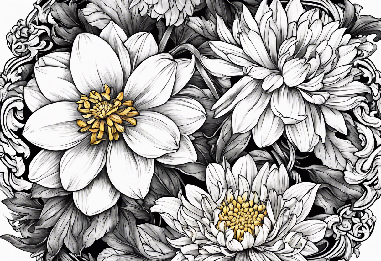 Narcissus and chrysanthemum intertwined tattoo idea