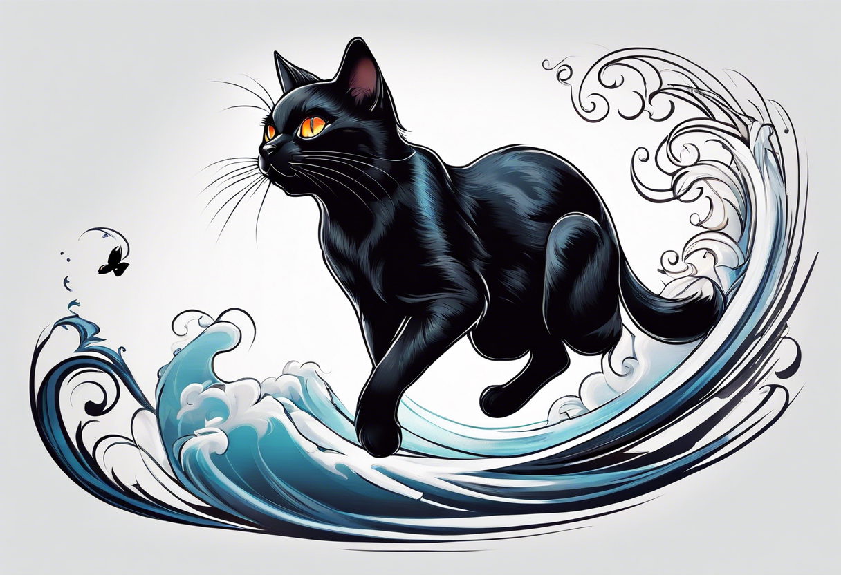 black cat chasing white mouse tattoo idea